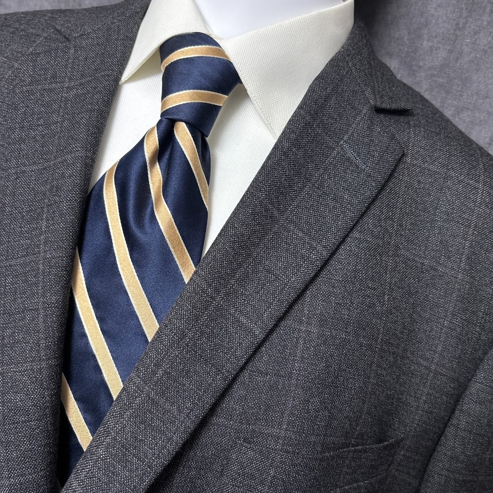 Pronto Uomo Platinum Sport Coat 48R Gray Wool Windowpane Blazer Jacket Classic